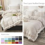 Bedorm Beige Duvet Cover Set Queen Ruffle Bedding Set Pleat Ruffled Shabby Chic Comforter Cover Extra Soft & Easy Care White Boho Duvet Cover with Zipper Closure