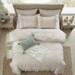 Bedorm Beige Duvet Cover Set Queen Ruffle Bedding Set Pleat Ruffled Shabby Chic Comforter Cover Extra Soft & Easy Care White Boho Duvet Cover with Zipper Closure