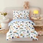 Helloosuu 4-Piece Toddler Comforter Set for Boys,Construction Excavator Bedding Comforter Set Equipment Trucks Car Sheet Set,Ultra Soft and Fluffy,Cartoon Truck Cars Bedding