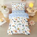 Helloosuu 4-Piece Toddler Comforter Set for Boys,Construction Excavator Bedding Comforter Set Equipment Trucks Car Sheet Set,Ultra Soft and Fluffy,Cartoon Truck Cars Bedding