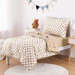 Wake In Cloud - Toddler Bedding Set for Boys Girls, Cute Gingham Grid Checkered, 4 Pieces Soft Crib Bed Set Including Comforter, Sheets and Pillowcase, Brown White
