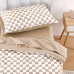 Wake In Cloud - Toddler Bedding Set for Boys Girls, Cute Gingham Grid Checkered, 4 Pieces Soft Crib Bed Set Including Comforter, Sheets and Pillowcase, Brown White