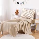 Wake In Cloud - Toddler Bedding Set for Boys Girls, Cute Gingham Grid Checkered, 4 Pieces Soft Crib Bed Set Including Comforter, Sheets and Pillowcase, Brown White