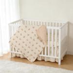 Organic Cotton Muslin Baby Crib Bedding Set 3 Piece Soft for Infant Newborn Toddler Boys Girls 52"x28", Nursery Bed Quilt Set Decor with Fitted Crib Sheet, Boho Quilted Comforter Blanket, Bed Skirt