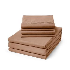 ClevaHome Queen Size Sheets - 6 Piece Soft Breathable Luxury Bed Sheet Set - Shrinkage & Fade Resistant Embroidered Bedding Sheet with 14-inch Deep Pocket, 2 Extra Pillowcases (Queen, Sandy Brown)