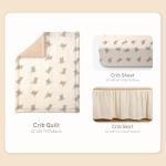 Organic Cotton Muslin Baby Crib Bedding Set 3 Piece Soft for Infant Newborn Toddler Boys Girls 52"x28", Nursery Bed Quilt Set Decor with Fitted Crib Sheet, Boho Quilted Comforter Blanket, Bed Skirt