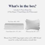 Brooklinen Luxury Sateen 4 Piece Full Size Sheets Set in White - 100% Cotton Sateen Sheets - 1 Fitted Sheet, 1 Flat Sheet, 2 Pillowcases