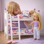 Emily Rose 14 Inch Doll Furniture - 2 White Single Stackable Beds Bunkbed with Colorful 4-PC Bedding Sets & Ladder - USA Business
