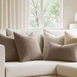 MIULEE Pack of 2 Decorative Throw Pillow Covers Soft Chenille Throw Pillows Solid Textured Cushion Covers for Couch Sofa Bedroom Living Room 18x18 Inch, Light Taupe