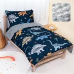 TinyPalsa Dinosaur Toddler Bedding Set, 4-Piece Comforter Set for Girls and Boys, Breathable Crib Bedding Includes Ultra-Soft Plush Minky Comforter, Flat and Fitted Sheets, and Reversible Pillowcase