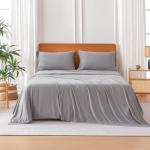 Amazon Basics Jersey Knit Microfiber 4-Piece Sheet Set, Wrinkle Free and Easy Fit, Includes 16" Deep Pocket Fitted Sheet, 1 Flat Sheet and 2 Pillowcases, Queen, Gray