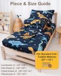 TinyPalsa Dinosaur Toddler Bedding Set, 4-Piece Comforter Set for Girls and Boys, Breathable Crib Bedding Includes Ultra-Soft Plush Minky Comforter, Flat and Fitted Sheets, and Reversible Pillowcase