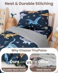 TinyPalsa Dinosaur Toddler Bedding Set, 4-Piece Comforter Set for Girls and Boys, Breathable Crib Bedding Includes Ultra-Soft Plush Minky Comforter, Flat and Fitted Sheets, and Reversible Pillowcase