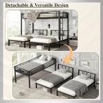 Bellemave Triple Bunk Bed for Kids, Detachable Twin Over Twin Over Twin Metal Bunk Bed with Guardrails, Ladder & Storage, Converts to 3 Separate Twin Beds, Easy to Assemble (3 Bunk Beds for Kids)