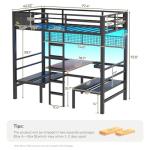 DICTAC Twin Over twin Bunk Bed with Led Lights and Charging Station Convertible Metal Twin Loft Bed with Desk and Seat bunk bed with Desk & Stair for Teen,Safety Guardrails,Black(Cushion not Included)