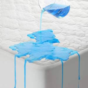 5-Sided Waterproof Mattress Protector, Queen Size Quilted Bamboo Rayon Mattress Cover, Breathable Cooling Noiseless Bed Fitted Sheets, Soft Bedding Pad with Deep Pocket Up to 18"