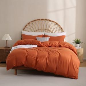 JSD Burnt Orange Duvet Cover Set Queen Size, 3 Piece Duvet Cover with Pillow Shams, Soft Brushed Microfiber Zipper Closure, Comforter Not Included