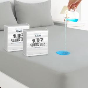 Magik & Kover Queen Mattress Protector Waterproof Cover 2 Pack, Waterproof Bed Queen Fitted Sheet Only, Machine Washable Deep Pocket Mattress Covers for Bed with Elastic Rubber Band, Grey