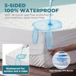 5-Sided Waterproof Mattress Protector, Queen Size Quilted Bamboo Rayon Mattress Cover, Breathable Cooling Noiseless Bed Fitted Sheets, Soft Bedding Pad with Deep Pocket Up to 18"