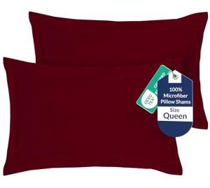 Royale Linens Pillow Shams 2 Pack Queen Size 20x30 Inch - Brushed 1800 Microfiber - Bed Pillow Shams, Wrinkle Resistant Super Soft and Cozy - Back Overlap Closure - Oxford Pillowcase (Queen, Burgundy)