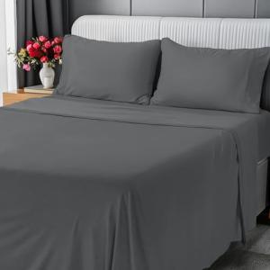 Utopia Bedding Queen Sheet Set - Jersey Knit Sheets 4 Piece – Cotton – Soft T-Shirt Stretchy Sheets (Dark Grey)