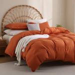 JSD Burnt Orange Duvet Cover Set Queen Size, 3 Piece Duvet Cover with Pillow Shams, Soft Brushed Microfiber Zipper Closure, Comforter Not Included