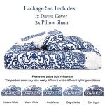 PHF Ultra Soft Paisley Duvet Cover King Size, Printed Bedding Set 3 Pieces, Comfy Farmhouse Pattern Duvet Cover Set with 2 Pillow Shams, Zipper Closure and 8 Ties, 104"x90", Royal Blue & White