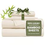 Love's cabin 4 Piece Queen Sheet Set, Cooling Sheets, 100% Rayon Derived from Bamboo, Breathable & Soft Queen Size Bed Set, Deep Pocket Up to 16", Hotel Luxury Silky Bedding Sheets, Beige