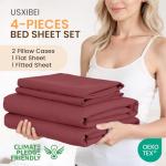 USXIBEI Queen Size 4 Piece Sheet Set - Comfy Breathable & Cooling Bed Sheets Set, Soft and Wrinkle Free, Deep Pockets, Easy & Secure Fit, Hotel Luxury Bedding for Women, Men - Oeko-Tex - Burgundy