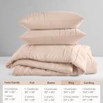 Comfort Spaces Blush King Size Comforter Set - 3 Piece Pintuck Pleated Bedding Set, All Season Lightweight, Extra Soft Pre-Washed Microfiber Bed Set, Shams