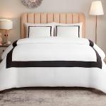OSVINO Hotel Duvet Cover Set Queen Size 3Pcs Black Line Pattern Bedding Collection Ultra Soft Breathable Duvet Cover with Pillowcases