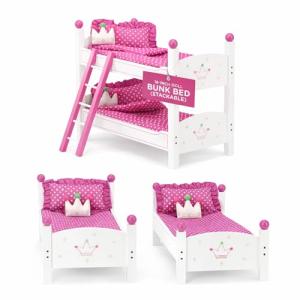 Emily Rose 18 Inch Doll Bunk Bed Furniture | 2 Single 18" Doll Stackable Beds | Bunkbed with Ladder and (2) 4-PC Bedding Accessory Sets | Ideal Girls Gift Set for Easter | USA Business