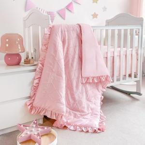 Wowelife Baby Girl Crib Bedding Set, Boho 3-Piece Crib Comforter Set for Girls, Ruffle Baby Nursery Bedding Set Include Quilted Comforter, Crib Skirt and Sheet, Pink