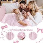 Wowelife Baby Girl Crib Bedding Set, Boho 3-Piece Crib Comforter Set for Girls, Ruffle Baby Nursery Bedding Set Include Quilted Comforter, Crib Skirt and Sheet, Pink