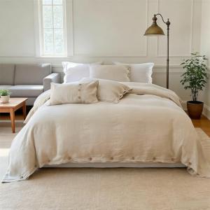 Linen Duvet Cover Set with Coconut Buttons - King