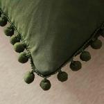 Standard Size Pillow Shams Set of 2, Boho Pom Fringe Pillowcases, Cute Ball Tassel Trimmed Pillowshams, 20x26 Inch, Dark Olive Green