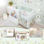 Hahafelt 4 Pieces Baby Crib Bedding Set for Girls and Boys, Soft Baby Bedding Set Including Crib Skirt, Comforter, Sheet and Diaper Stacker for Nursery (Wildlife Theme)