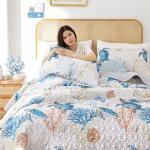 weigelia Coastal Quilt Set Queen Size - Sea Turtle Ocean Print Lightweight Soft Microfiber Summer Comforter with 2 Pillow Cases - Beach Bedding Coverlet Decor for All Seasons, Bedroom & Guest Room