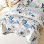 weigelia Coastal Quilt Set Queen Size - Sea Turtle Ocean Print Lightweight Soft Microfiber Summer Comforter with 2 Pillow Cases - Beach Bedding Coverlet Decor for All Seasons, Bedroom & Guest Room