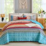 Bohemian Queen Quilt Set with Striped Design