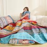 Bohemian Queen Quilt Set with Striped Design