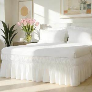 White Queen Bed Skirt with Elastic Ruffle
