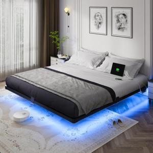 OLEVS King Size LED Bed Frame with Charging Station