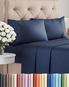 Queen Size 4 Piece Sheet Set - Comfy Breathable & Cooling Bed Sheets Set - Hotel Luxury Bedding for Women, Men, Kids, Teens, Boys & Girls - Deep Pockets, Soft and Wrinkle Free - Oeko-Tex - Navy Blue