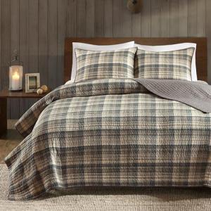 Woolrich Reversible Quilt Cabin Lifestyle Design - All Season, Breathable Coverlet Bedspread Bedding Set, Matching Shams, Oversized Full/Queen, Tasha Plaid Tan/Brown 3 Piece