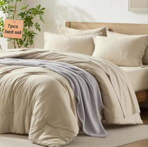 Homelike Moment Queen Comforter Set with Sheets, 7 Piece Beige Comforter Set Queen Size, Full Size Bed in a Bag Lightweight and Machine Washable