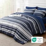 Bedsure Twin Comforter Set 5 Pieces, Blue Striped Bedding Set for All Seasons, Reversible, Cationic Dyeing Bed in a Bag with Comforter, Sheets, Pillowcase & Sham