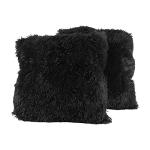 Plush Faux Fur Black Throw Pillows (2 Pack)