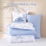 Floral Queen Comforter Set 7 Pieces - Blue Rose