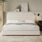 Queen Bed Frame with Headboard, Boucle Upholstered Soft Platform Bed Frame with Thickened Footboard, Rounded Corners Design, No Box Spring Required, Easy Assembly, Cream